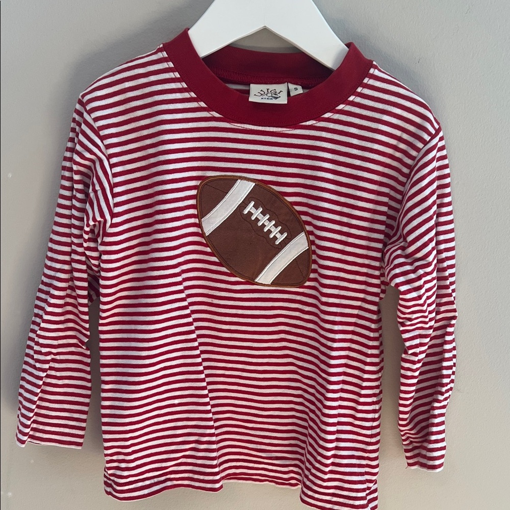 Kids Long Sleeve Red Striped Football Tee